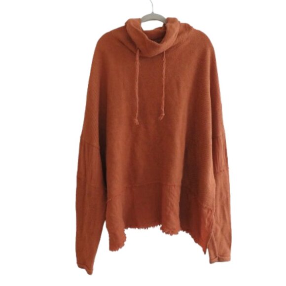 FREE PEOPLE Zoe Oversized Cowl Neck Pullover Gauze Trim Burnt Orange - Size M - Picture 1 of 16
